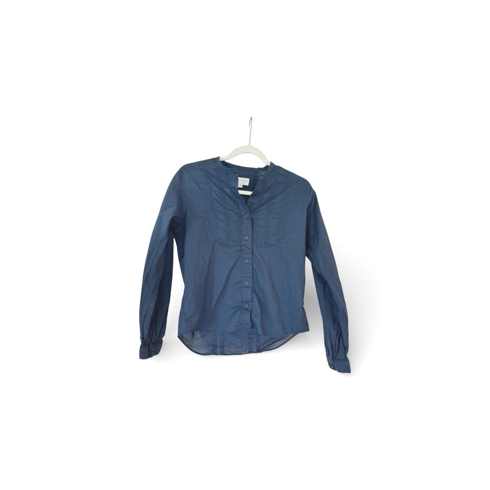 Tecovas Navy Blue Pintuck Western Shirt Womens XS Cotton Band Collar Long Sleeve